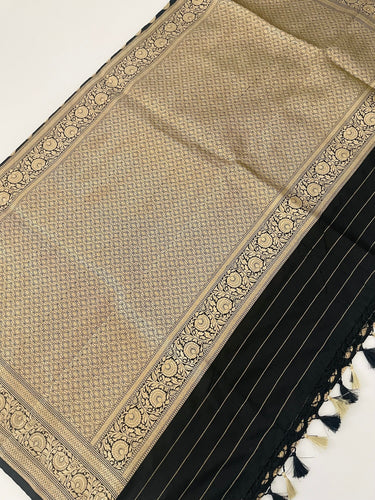 Banarasi Katan Uppada Pure Silk Saree | Black | Gold Zari | Handwoven | Silk Mark Certified | Ships from California